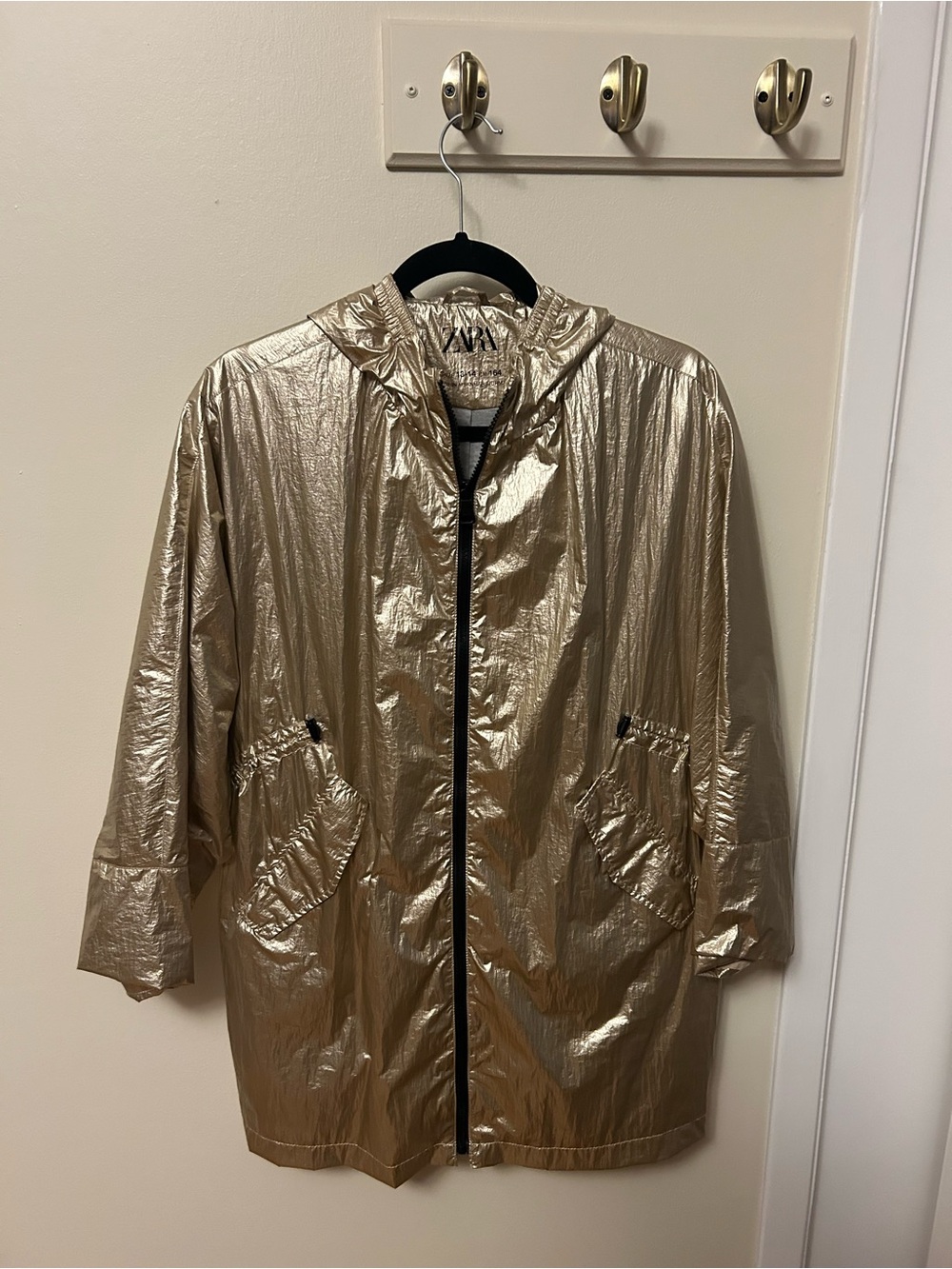 ZARA Kids Metallic Gold utility Jacket/ windbreaker size 13-14